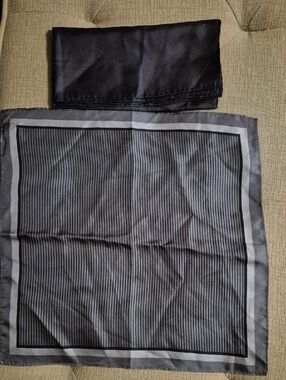 Black/Gray Striped and Solid Black Silk Pocket Squares